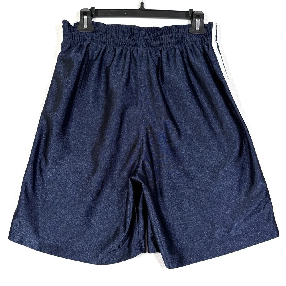 Vintage Adidas Shorts Mens Small Shiny Dazzle Soccer Y2K Blue 3 Stripe Football